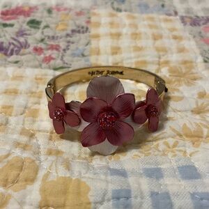 Betsey Johnson Pink and Gold Floral Bangle Bracelet
